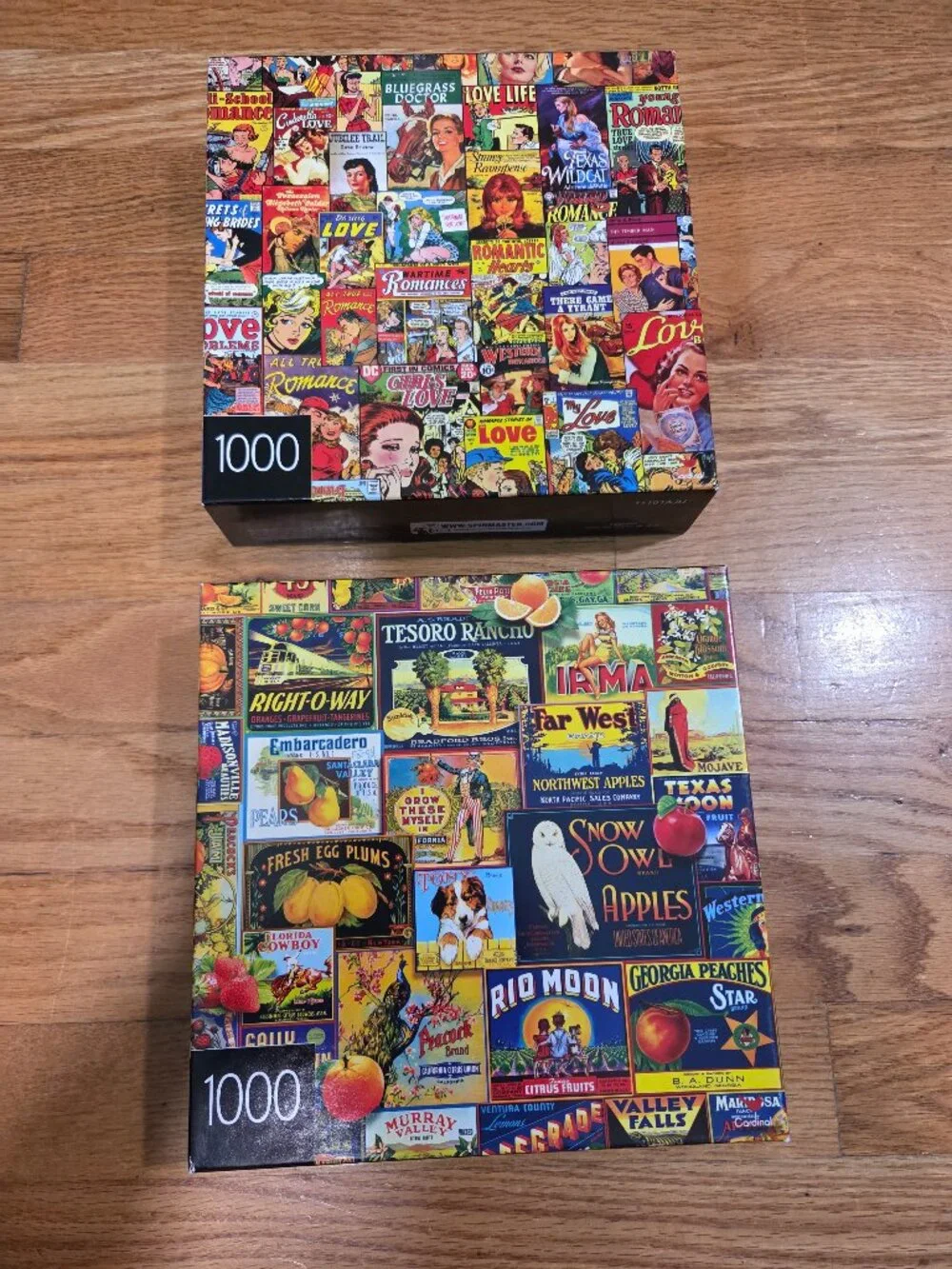 Cardinal Jigsaw 1000 Pc Puzzles Lot of 2, Romance Comics & Fruit Labels